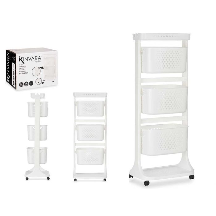 Kinvara Verdulero Plástico 3 Alturas con Ruedas, Blanco, 33x11x42 cm Kinvara Verdulero Plástico 3 Alturas con Ruedas, Blanco, 33x11x42 cm