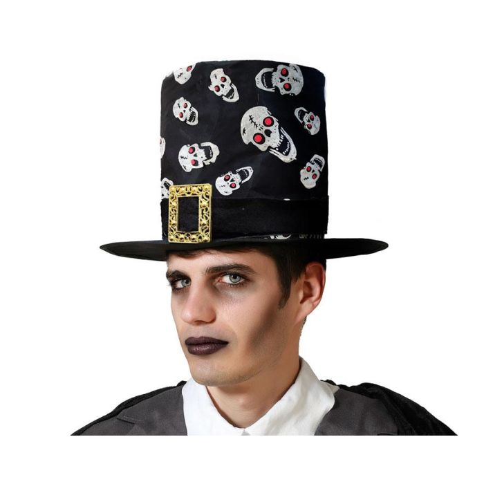 Sombrero de copa negro con calaveras para Halloween o carnaval temático 33 cm