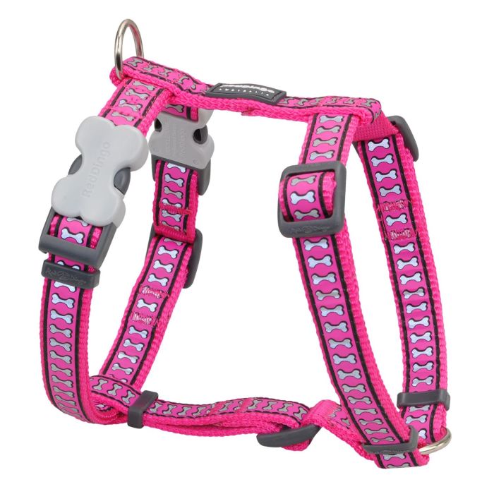 Red Dingo Arnés Perro Reflectante Nylon Premium Fucsia 20mm Cuello 37-61cm para Alta Visibilidad y Seguridad Nocturna Fácil de Poner