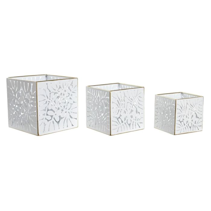 Macetero Tropical DKD Home Decor Blanco Dorado 15 x 15 x 15 cm Set de 3 1