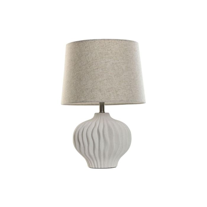 DKD Home Decor Lámpara de Sobremesa Moderna Ondulada Blanco Beige de Loza y Lino E27 50W 35 x 55 x 35 cm DKD Home Decor Lámpara de Sobremesa Moderna Ondulada Blanco Beige de Loza y Lino E27 50W 35 x 55 x 35 cm