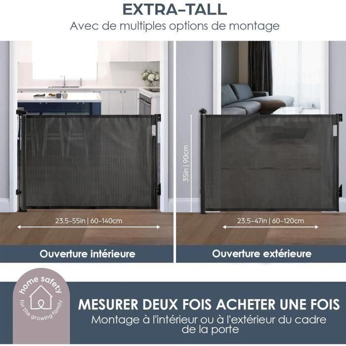 Dreambaby DRE9312742493752 Barrera de Seguridad Retráctil Extra Alta, 60-140 cm Ancho, 90 cm Alto, Negra 1