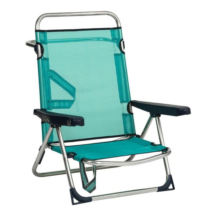 Silla cama playa aluminio multiposición con asa y pata trasera plegable color verde 62x82x65 cm