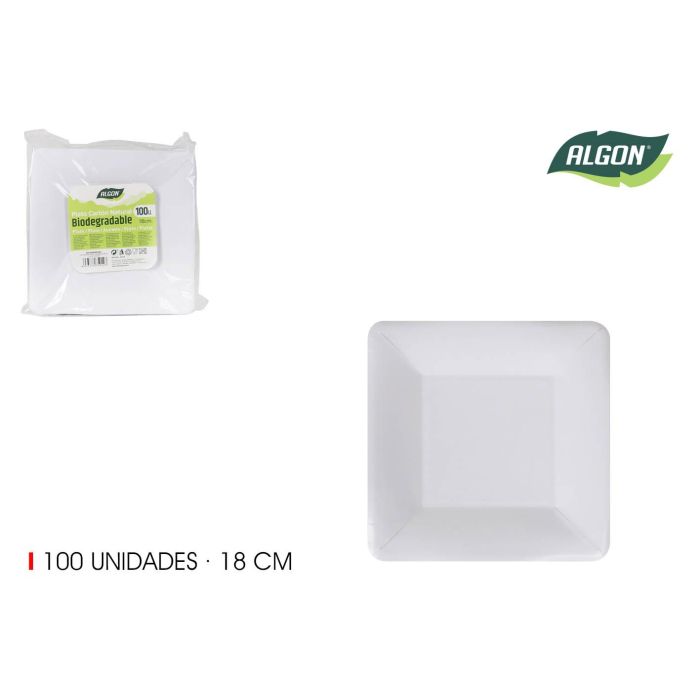 Set 100 Platos Cuadrados de Cartón Natural 18 cm Algon (10 Cajas) Set 100 Platos Cuadrados de Cartón Natural 18 cm Algon (10 Cajas)