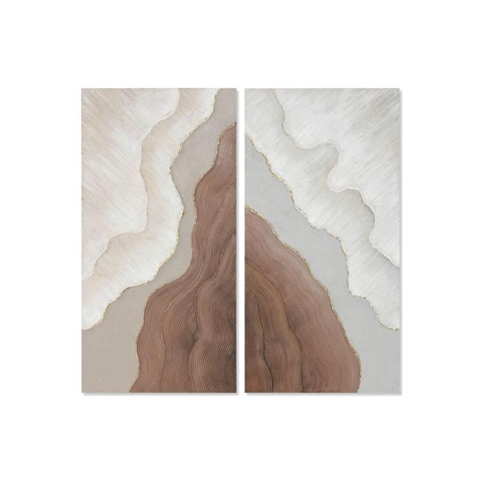 DKD Home Decor Cuadro Scandi Abstracto de Lienzo y MDF Blanco/Marrón 3 x 100 x 50 cm (2 Unidades)