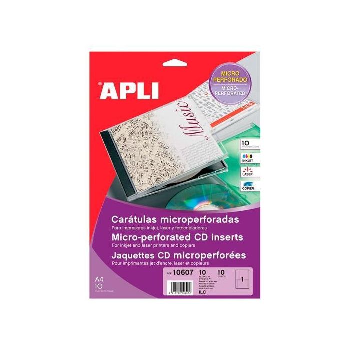 Apli Caratulas Para Cd-Dvd Microperforadas Cartulina 200 gr 10H Apli Caratulas Para Cd-Dvd Microperforadas Cartulina 200 gr 10H