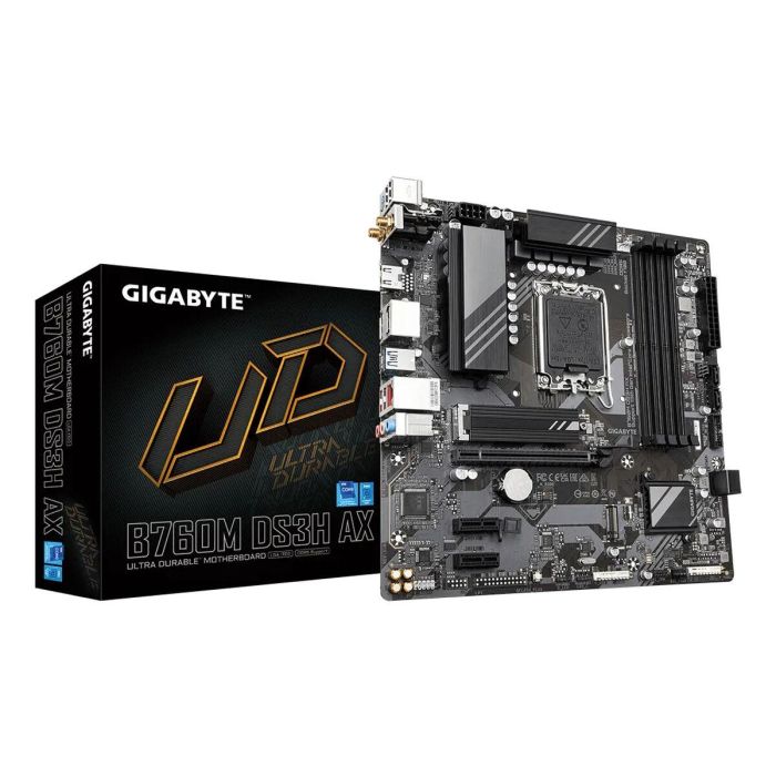 Gigabyte B760M DS3H AX Placa Base mATX LGA 1700 DDR5 Wi-Fi 6E 2.5GbE para Intel Core 14ª Gen 12 Gigabyte B760M DS3H AX Placa Base mATX LGA 1700 DDR5 Wi-Fi 6E 2.5GbE para Intel Core 14ª Gen 12