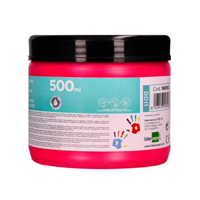 Liderpapel Pintura Dedos Magenta Tarrina 500 cc Pintura a Base de Agua Fácil Lavado Sin Gluten Normativa Europea 2