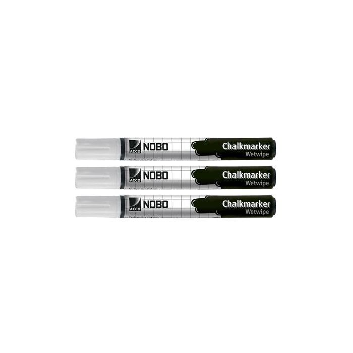 Nobo Marcadores de Tiza Líquida para Borrado Húmedo, Blanco, Pack de 3 Unidades
