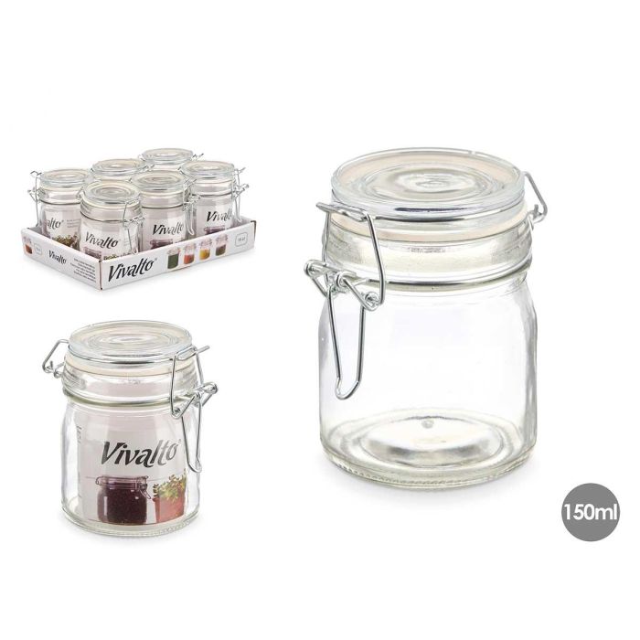 Tarro Cristal Redondo Hermetico 150Ml Vivalto 9X9CM (24 Unidades) Tarro Cristal Redondo Hermetico 150Ml Vivalto 9X9CM (24 Unidades)