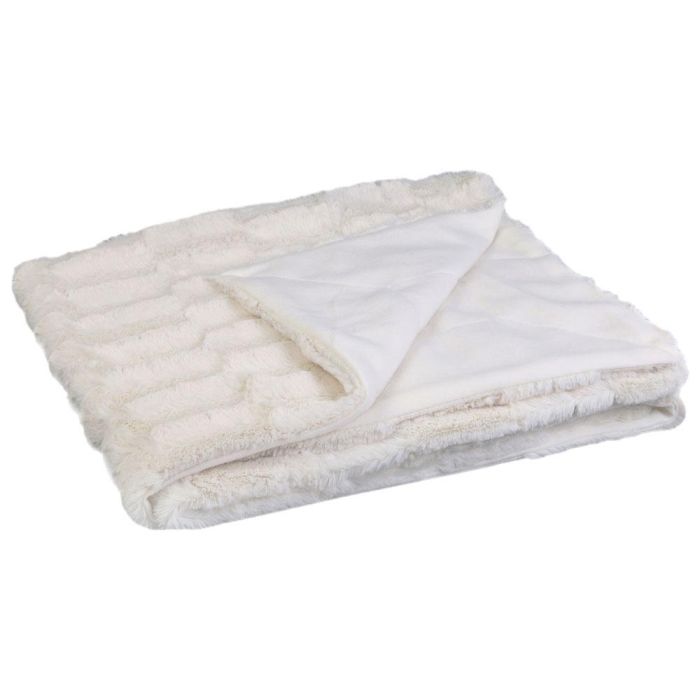 Home Deco Factory Manta efecto piel de animal blanca con asa 120x150 cm 1