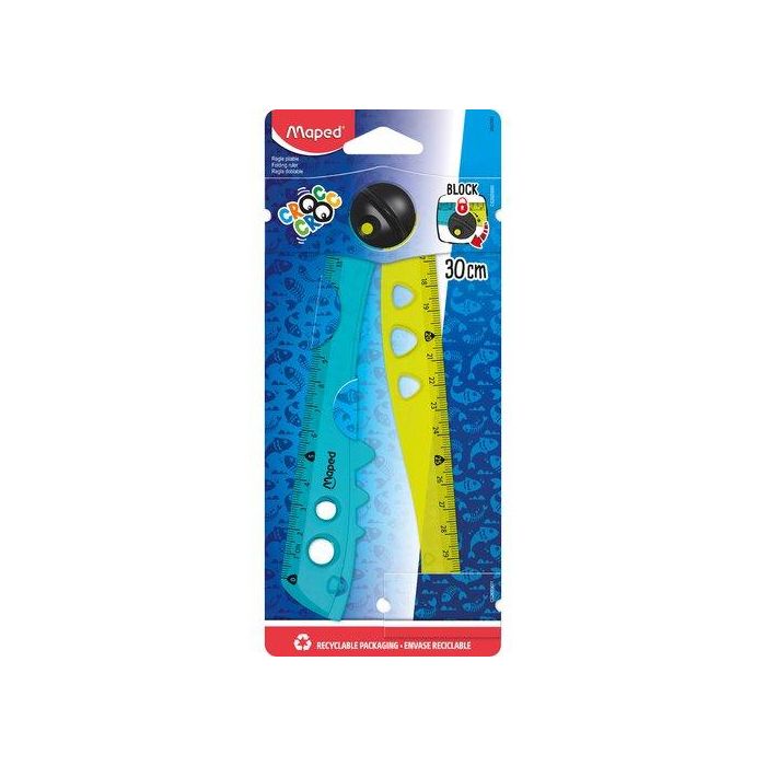 Maped Regla Plegable Croc Croc de Plástico 15 cm + 30 cm - Ideal para Estuche y Dibujo, Pack de 2 Unidades Blister