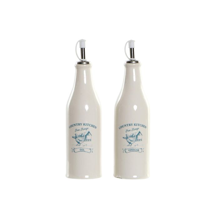 DKD Home Decor Aceitera Vinagrera Set de 2, Dolomite e Inox, 250 ml, Blanco Turquesa, Apta Microondas y Lavavajillas