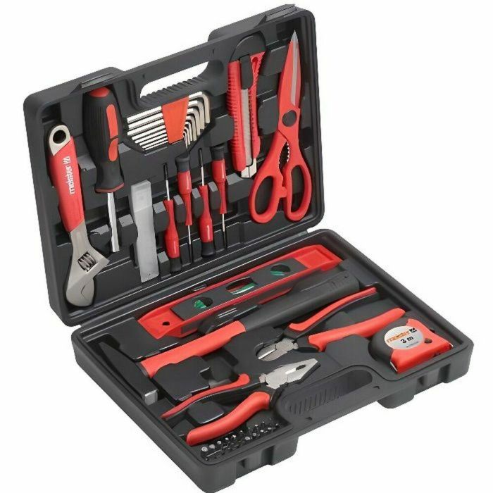 Meister Caja de herramientas completa de 44 piezas: Kit variado con alicates, martillo, destornilladores, nivel y bits, en caja de plástico Meister Caja de herramientas completa de 44 piezas: Kit variado con alicates, martillo, destornilladores, nivel y bits, en caja de plástico