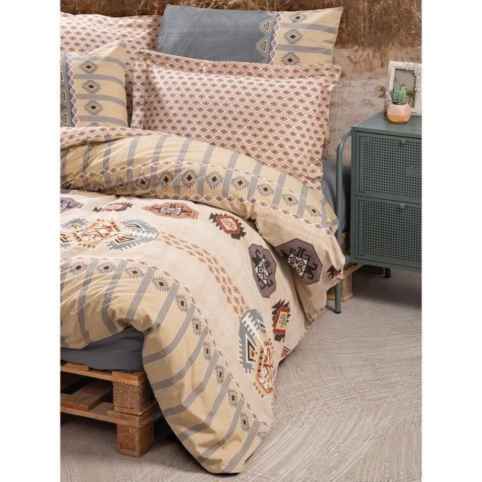 Juego de cama - 1 funda nórdica 220x240 cm + 2 fundas de almohada 60x60 cm - 100% algodón - Beige 2 Juego de cama - 1 funda nórdica 220x240 cm + 2 fundas de almohada 60x60 cm - 100% algodón - Beige 2