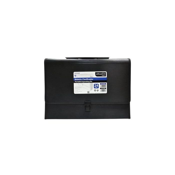 Clasificador Acordeon Office Box Pp 385X290Mm 24 Dptos.Maletin Con Asa Lomo 70Mm Negro (Set de 2)