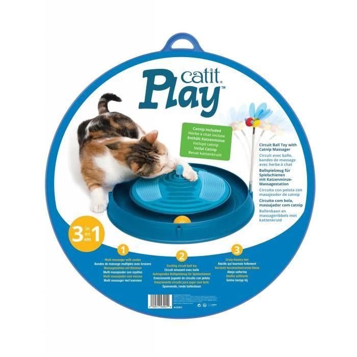 Circuito CAT IT 3 en 1 con bola, banda de masaje y catnip - Ø 36 cm - Azul - Para gatos 3 Circuito CAT IT 3 en 1 con bola, banda de masaje y catnip - Ø 36 cm - Azul - Para gatos 3