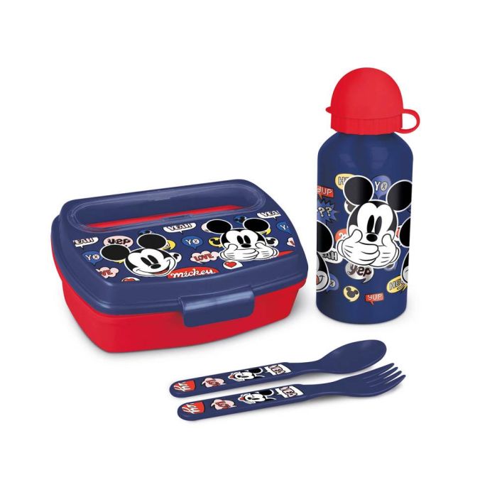 Set De Botella Y Sandwichera + Cubiertos Safta Escolar 210x70x180 mm Mickey Mouse Happy Smiles 1