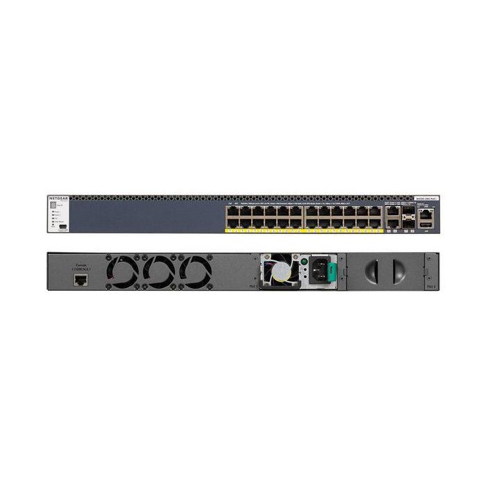 Netgear Switch Gestionado Apilable M4300 L3, 24 Puertos PoE+ 1G, 2 Puertos 10G-T, 2 Puertos 10G-X SFP+, APS1000W