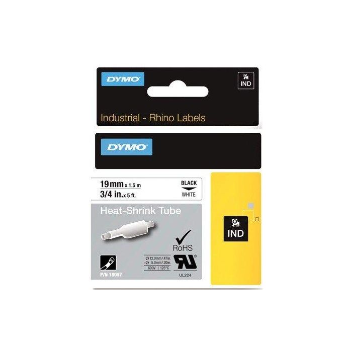 Dymo Rhino Cinta ID1-19, Negro Sobre Blanco 19 mm x 1.5M, Tubo Termorretráctil S0718330