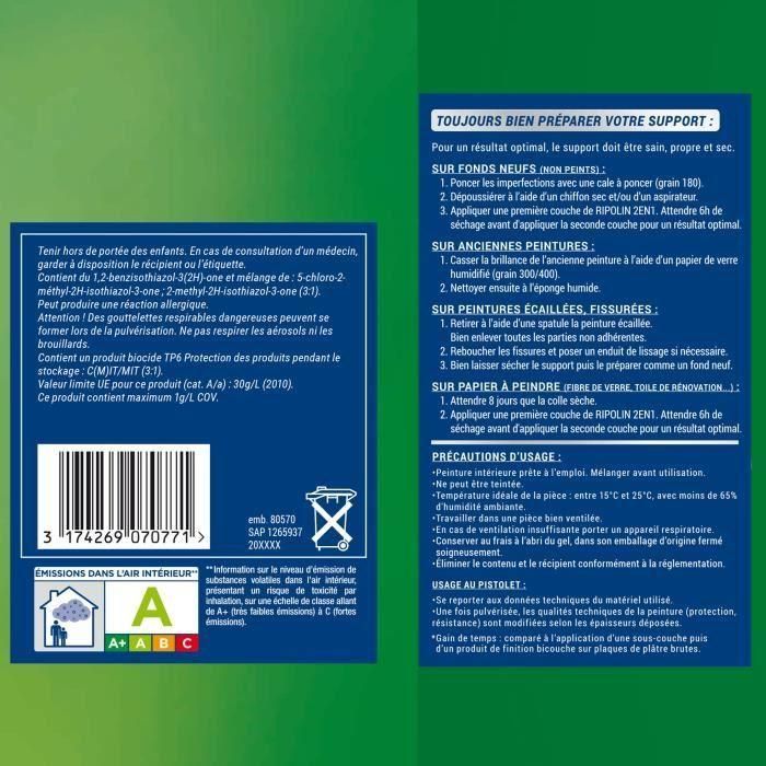 Pintura 2 en 1 para paredes y techos - Blanco satinado - RIPOLIN - 2,5 L 4 Pintura 2 en 1 para paredes y techos - Blanco satinado - RIPOLIN - 2,5 L 4