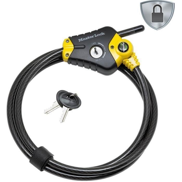Dispositivo antirrobo - MASTER LOCK - Python 8433EURD - Longitud regulable de 30 cm a 1,8 m - Acero trenzado - Negro Dispositivo antirrobo - MASTER LOCK - Python 8433EURD - Longitud regulable de 30 cm a 1,8 m - Acero trenzado - Negro