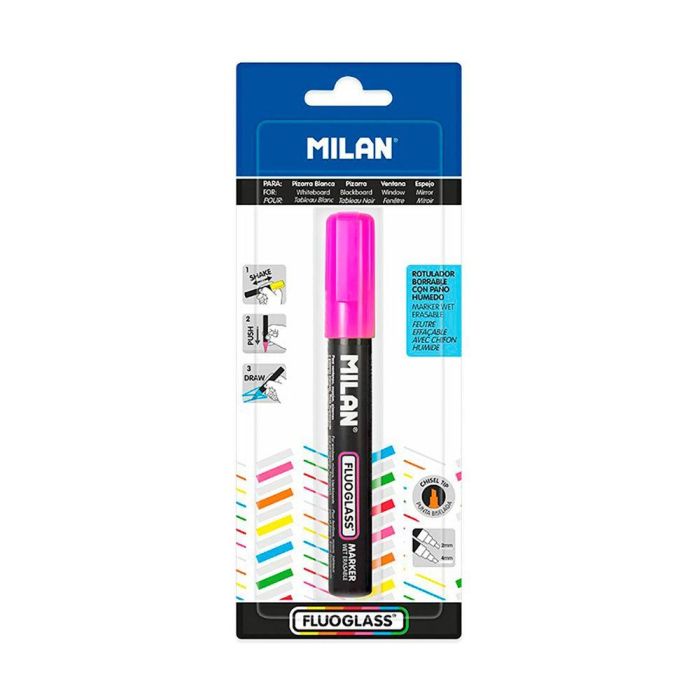 Milán Rotulador Borrable Fluoglass 2 Punta Biselada 2-4mm Rosa para Superficies Lisas Blister