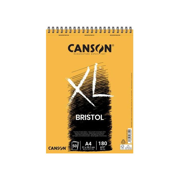 Bloc De Dibujo Canson Xl Bristol Con Espiral Liso A4 180G 50H (Set de 5)