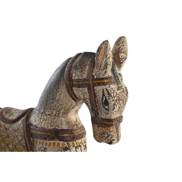 DKD Home Decor Figura Indio con Caballo de Madera Mango y Hierro Blanco y Multicolor 10 x 42 x 35 cm