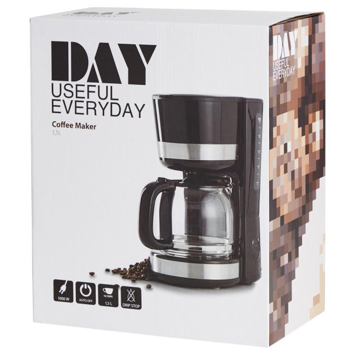 Day Cafetera Eléctrica 1,5 L 1000W con Función Antigoteo y para Mantener el Calor, Prepara hasta 12 Tazas 3 Day Cafetera Eléctrica 1,5 L 1000W con Función Antigoteo y para Mantener el Calor, Prepara hasta 12 Tazas 3
