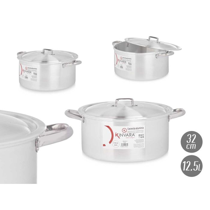 Cacerola de Aluminio Kinvara 32 cm 12,5 L - 44x35x19 cm, Plata, Apto Gas/Horno/Lavavajillas (3 Unidades) Cacerola de Aluminio Kinvara 32 cm 12,5 L - 44x35x19 cm, Plata, Apto Gas/Horno/Lavavajillas (3 Unidades)