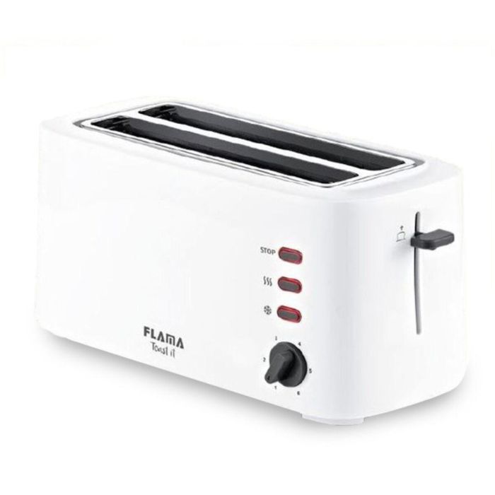 TOSTADOR DE PAN FLAMA 948FL BLANCO - 1630W - 2 RANURAS EXTRA LARGAS / ANCHAS - TERMOSTATO 6 POSICIONES - FUNCIONES DESCONGELAR / STOP