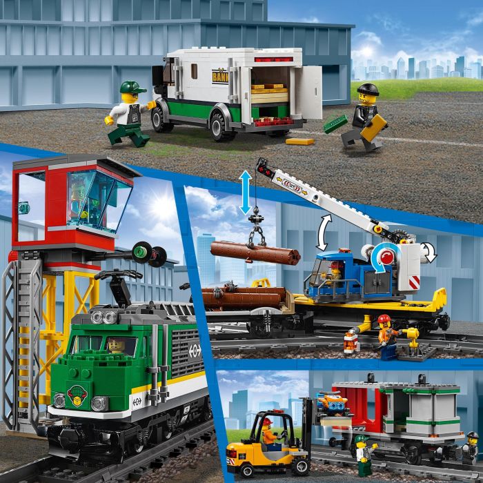 LEGO Tren de Carga con Control Remoto City 60198 - Set completo con 4 Vagones, 33 Vías, Carretilla Elevadora y 6 Figuras 6