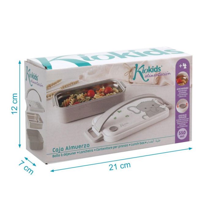 KioKids Caja Almuerzo Rectangular Acero Inoxidable Dolci Amici Elefante +4 meses Gris 550ml Hermética 5 KioKids Caja Almuerzo Rectangular Acero Inoxidable Dolci Amici Elefante +4 meses Gris 550ml Hermética 5