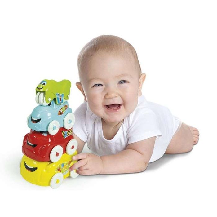 Clementoni Coches Apilables Set de 4 Coches Diferentes (Autobús, Camión, Coche y Moto) 15x15x24 cm 2