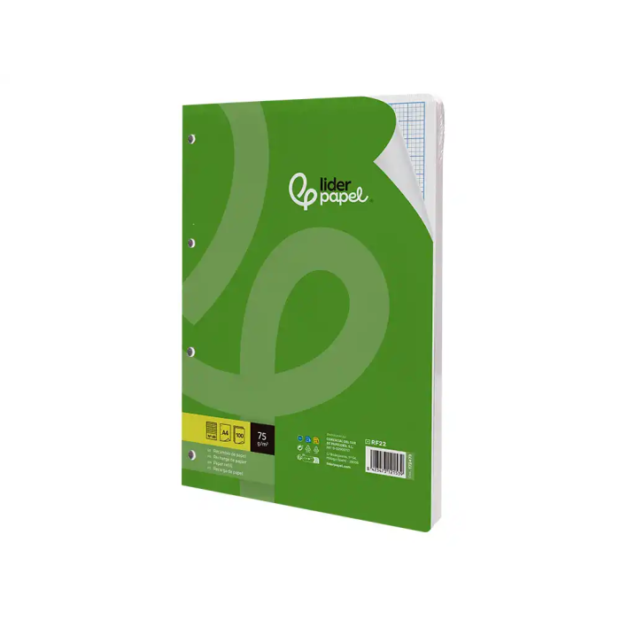 Liderpapel Recambio A4 100 Hojas 75gr Rayado 4 Taladros 2