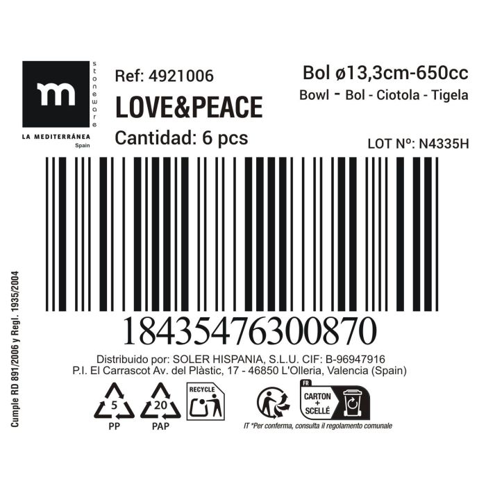 Bol Love&Peace 650 cc Ø13.3 cm - Inde (24 Unidades) 4 Bol Love&Peace 650 cc Ø13.3 cm - Inde (24 Unidades) 4