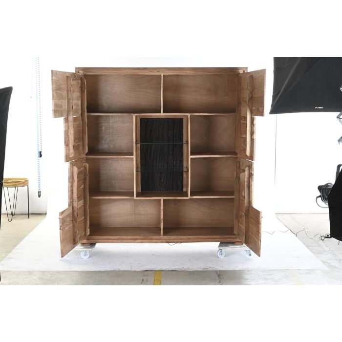 DKD Home Decor Armario Colonial Marrón 4 Puertas Acacia Cristal Led 145x40x153 cm 3