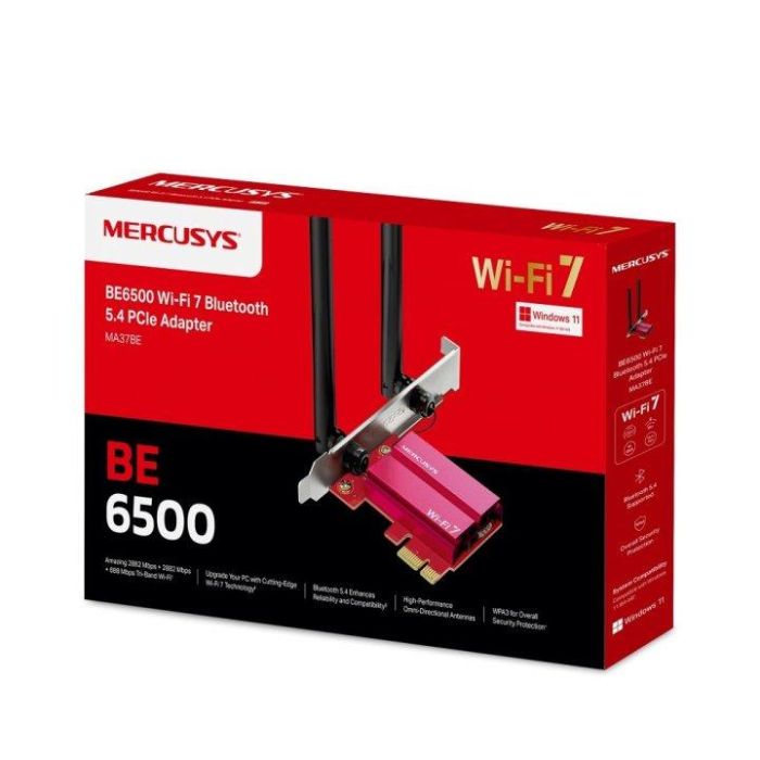 Mercusys MA37BE Tarjeta de Red PCIe Wi-Fi 7 BE6500 con Bluetooth 5.4 - Hasta 6500 Mbps, 6 GHz/5 GHz/2.4 GHz, Antenas Fijas, Compatible Solo con Windows 11 (64-bit)