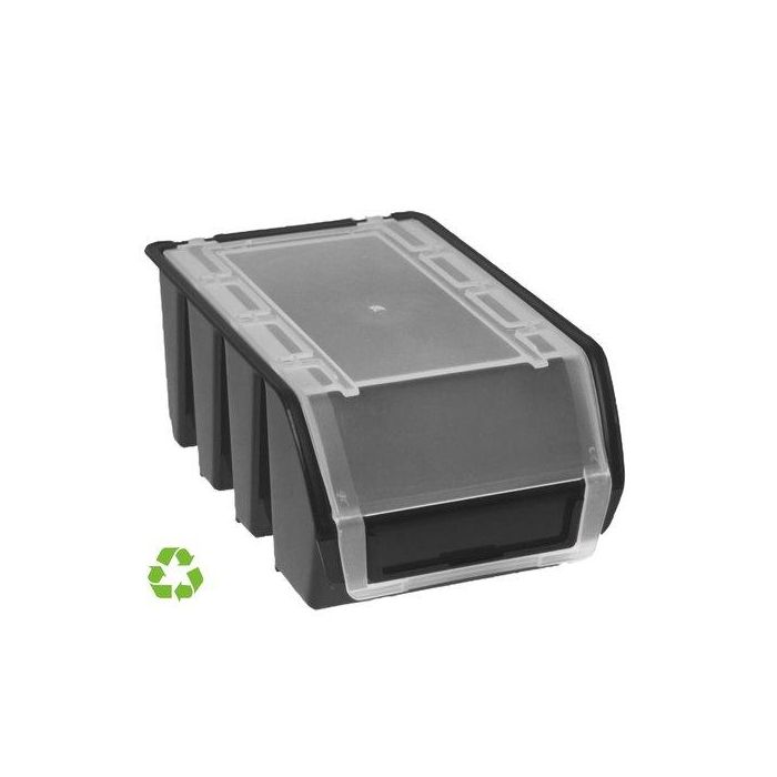 Archivo 2000 Gaveta Sostenible 0,9 L PP Reciclado Negro, Apilable, Encajable, con Tapa, 160x115x75 mm