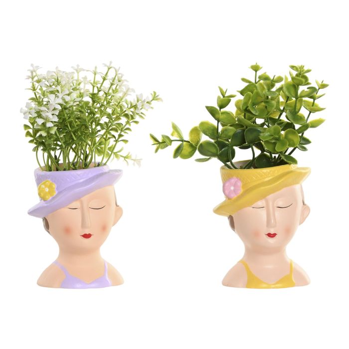 DKD Home Decor Planta Artificial Shabby Surtida (4 unidades) Amarilla Lila Verde 8.5 x 19 x 9 cm PE Cerámica