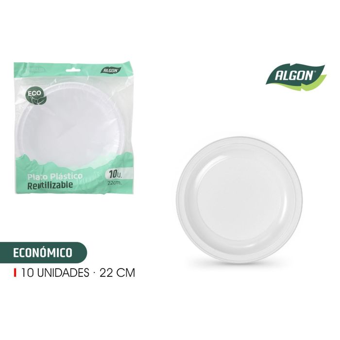 Set de 10 platos redondos de plástico económico 22 cm Algon (18 Cajas) Set de 10 platos redondos de plástico económico 22 cm Algon (18 Cajas)