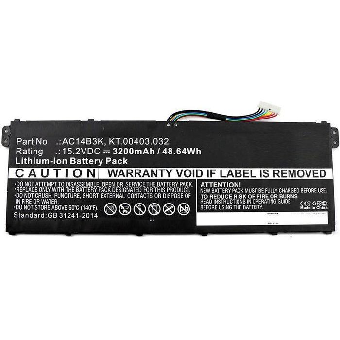 CoreParts Batería Portátil para Acer Li-ion 48.64Wh 15.2V 3200mAh Negra, Aspire ES15, ES1-572, ES1-572-31LD, ES1-572-56BP