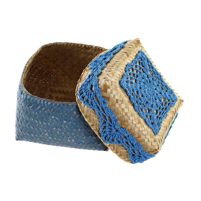 DKD Home Decor Cesta Azul Turquesa Bambú Algodón Set de 3 Piezas 27 x 27 x 22 cm 3