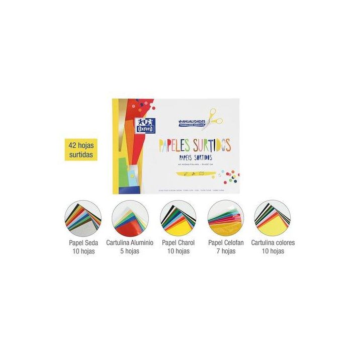 Oxford Bloc Papeles Surtidos Manualidades 42H A4 Colores Surtidos Papel Seda Aluminio Charol Celofán Cartulina Oxford Bloc Papeles Surtidos Manualidades 42H A4 Colores Surtidos Papel Seda Aluminio Charol Celofán Cartulina