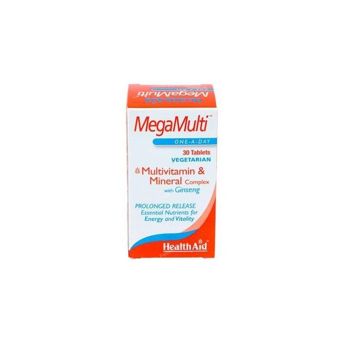 Health Aid Megamulti con Ginseng 30 Comprimidos. Multivitamínico con Vitaminas y Minerales para Energía y Bienestar