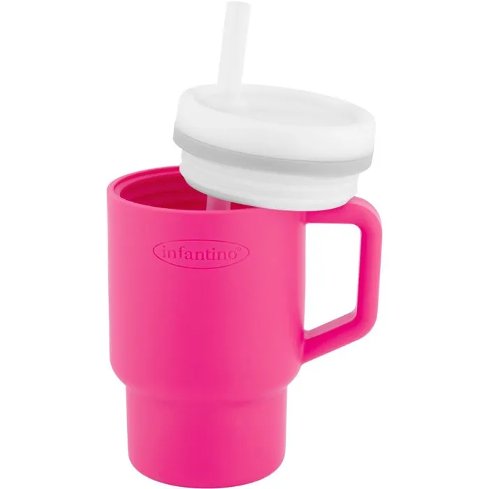 Infantino INF0773554080407 Taza de silicona para bebé y niño, 255 ml, color chicle, mi primera taza
