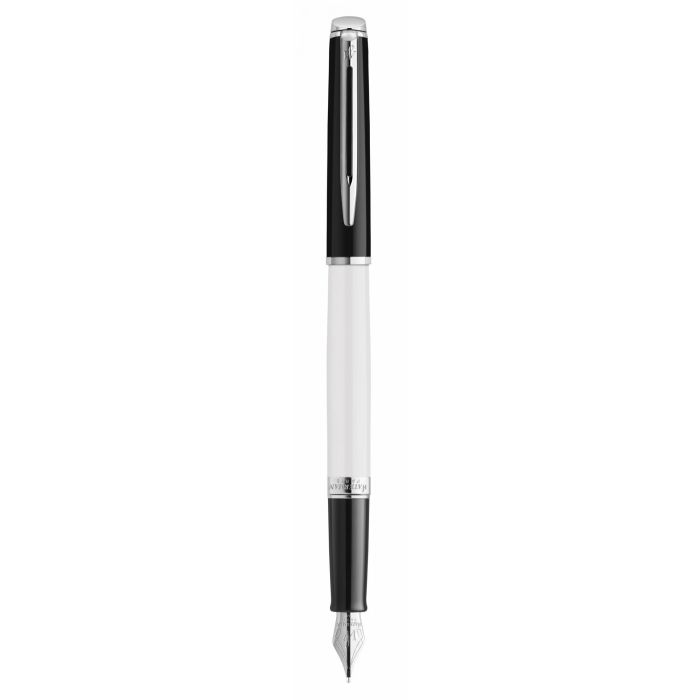 Waterman 2202843 Hémisphère Blocking BW C.C. Azul Pluma Estilográfica Lacada de Acero Inoxidable, Punta Media, Caja Regalo