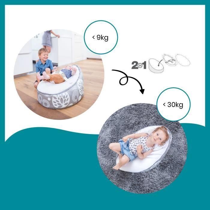 Babymoov Doomoo Nid - Baby Transat - Evolutif y multifunción Pouf del nacimiento - Flor de plata 2