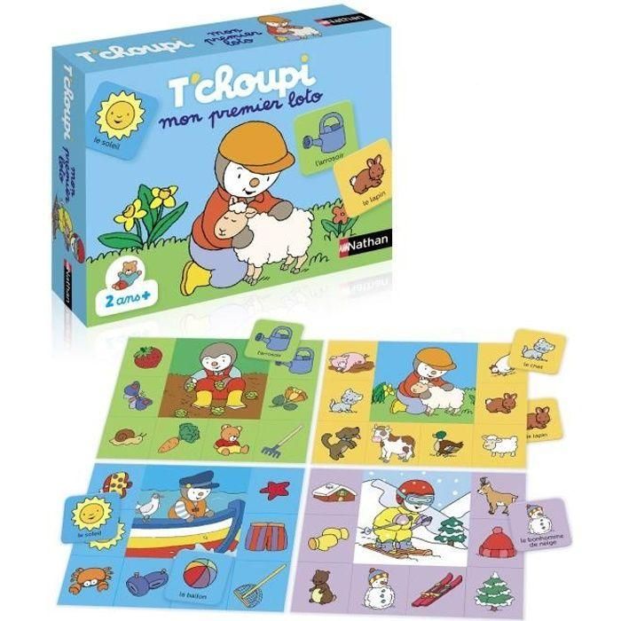 Nathan T'choupi Mi Loto: Juego de Lotería Infantil con 32 Imágenes y 4 Tableros Grandes para Niños y Niñas +2 Años